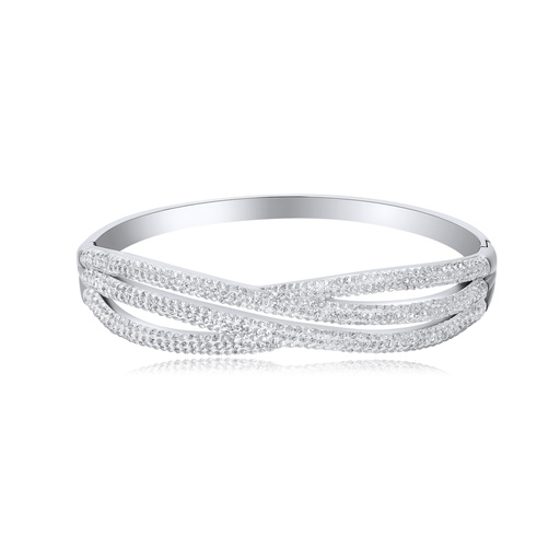 [DJ01B0058] Elegant Silver-Tone Bangle with Paved CZ Detailing