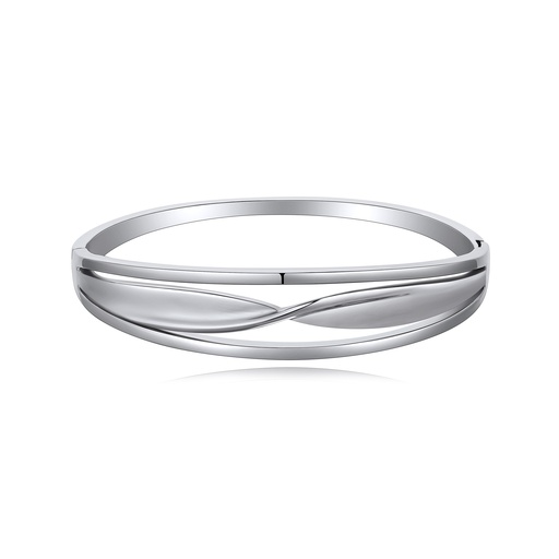 [DJ01B0059-1] Sleek Silver Stainless Steel Twist Design Bangle Bracelet