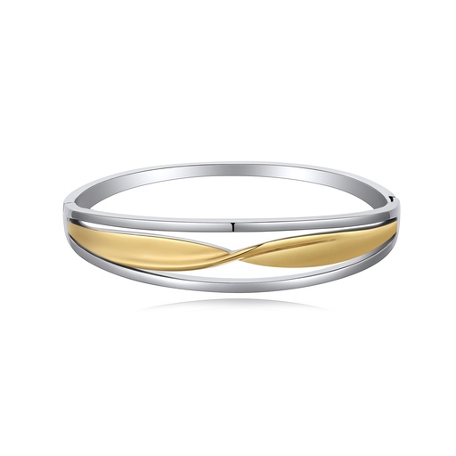 [DJ01B0059-2] Sleek Two-Tone Stainless Steel Twist Design Bangle Bracelet