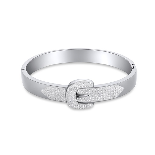 [DJ01B0061] Elegant Silver-Plated Bangle with Crystal Belt Buckle Design