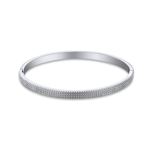 [DJ01B0063] Elegant Silver Stainless Steel Bangle with Beaded Detailing