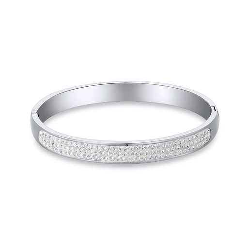 [DJ01B0065] Elegant Stainless Steel Bangle with Sparkling Clear Crystal Detailing
