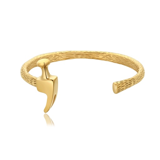 [DJ01B0071] Gold Stainless Steel Hammer Cuff Bracelet with Textured Design