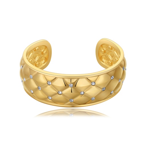 [DJ01B0073] Gold Plated Cuff Bracelet with CZ Detailing and Textured Finish