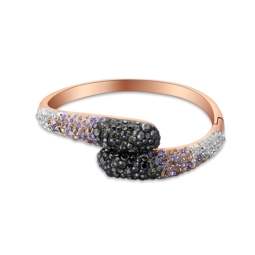 [DJ01B0076] Rose Gold Stainless Steel Bangle with Multicolor Crystal Detailing