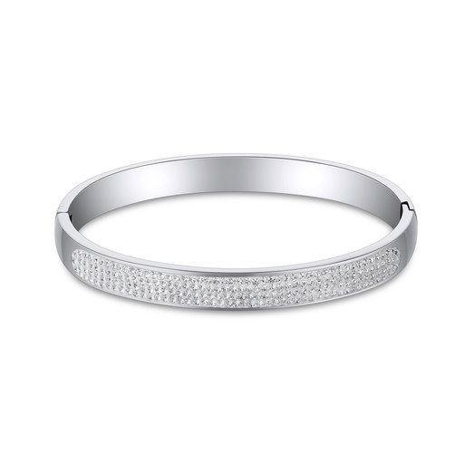 [DJ01B0077] Elegant Silver Stainless Steel Bangle with Crystal Inlay Design