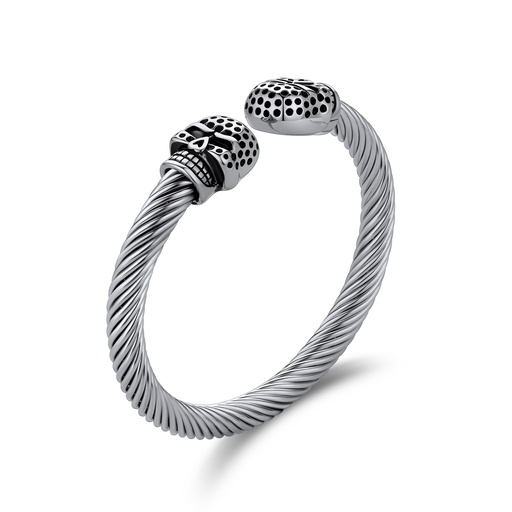 [DJ01B0085] Stainless Steel Skull Cuff Bracelet with Twisted Cable Design
