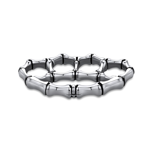 [DJ01B0091] Polished Stainless Steel Bamboo-Inspired Bracelet with Interlocking Design