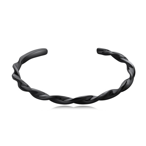 [DJ01B0093] Sleek Black Twisted Stainless Steel Cuff Bracelet for Men and Women