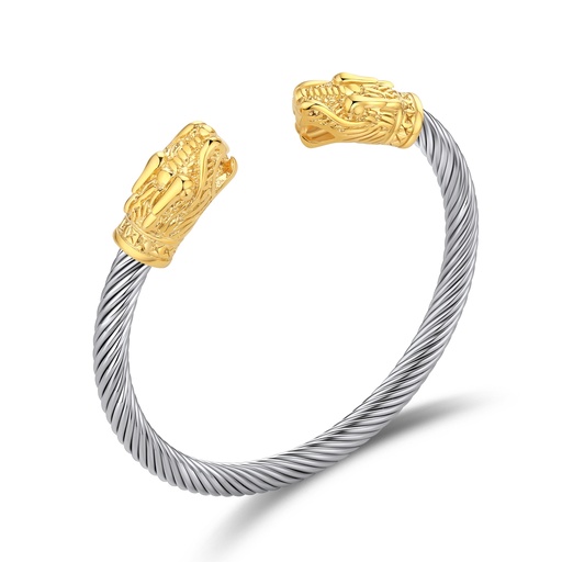 [DJ01B0103-1] Dragon Head Cable Wire Stainless Steel Open Cuff Bracelet