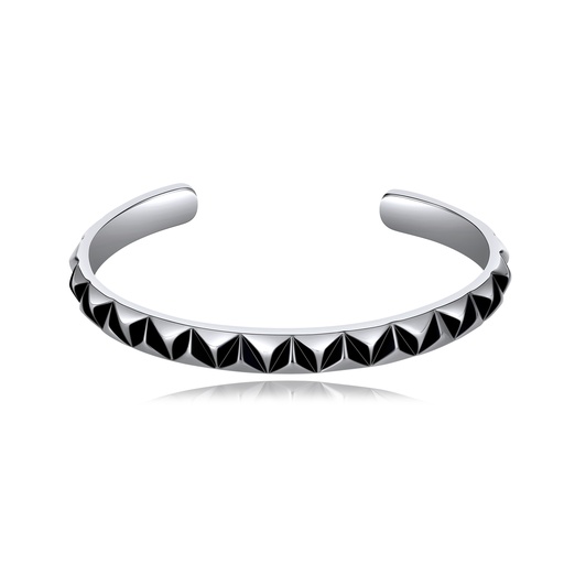 [DJ01B0105-1] Black Pyramid Stud Stainless Steel Cuff Bracelet Punk Style