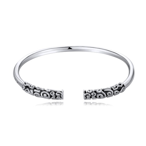 [DJ01B0106-1] Vintage Pattern Stainless Steel Bracelet with Carved Open Ends