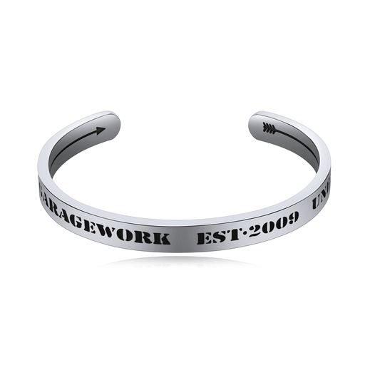 [DJ01B0111-1] Polished Stainless Steel Cuff Bracelet with Engraved Lettering Design