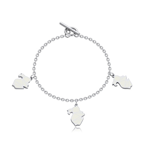 [DJ01B0114] Silver Chain Bracelet with Opalescent Map Charms Stainless Steel