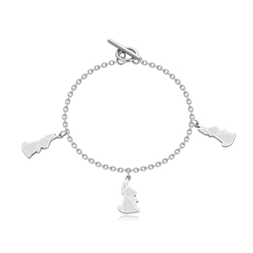 [DJ01B0115] Geometric Animal Charm Bracelet Stainless Steel with White Inlay