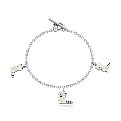 [DJ01B0116] Stainless Steel Raccoon Charm Bracelet with White Enamel Detailing