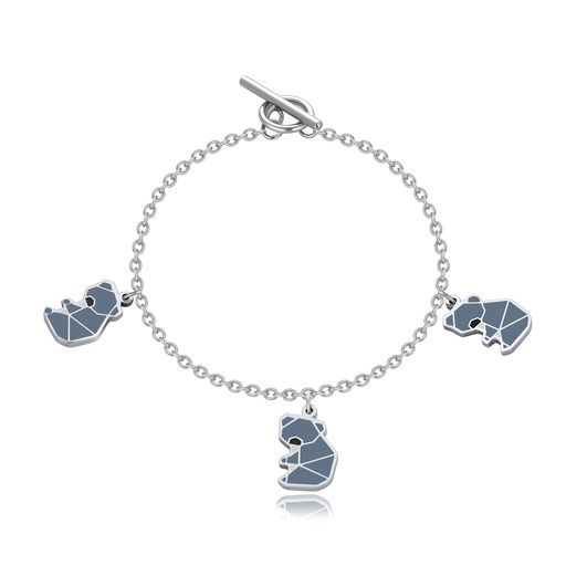 [DJ01B0117] Stainless Steel Bracelet with Blue Enamel Geometric Panda Charms