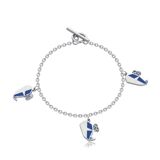[DJ01B0118] Stainless Steel Bracelet with Blue Enamel Geometric Parrot Charms