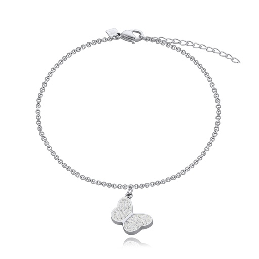 [DJ01B0120] Elegant Butterfly Charm Bracelet with Crystals on Stainless Steel Chain