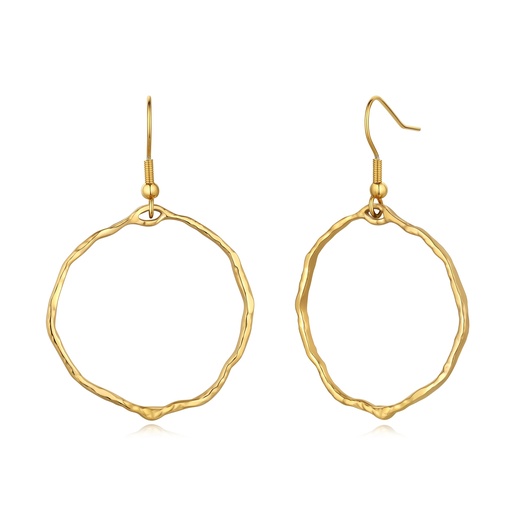 [DJ01E0001] Elegant Gold-Plated Stainless Steel Hammered Hoop Dangle Earrings