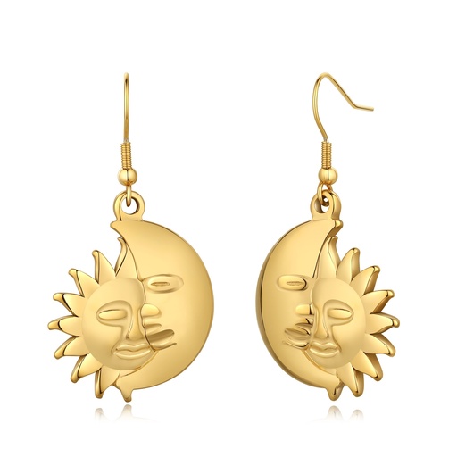 [DJ01E0002] Gold-Plated Stainless Steel Sun and Moon Dangle Earrings