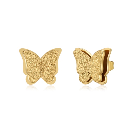 [DJ01E0004] Gold Butterfly Stud Earrings with Glittering Texture