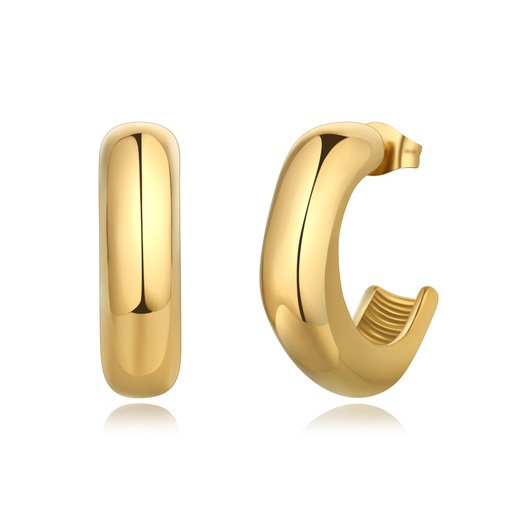 [DJ01E0010] Minimalist Chunky Gold Huggie Earrings Stainless Steel No Stone