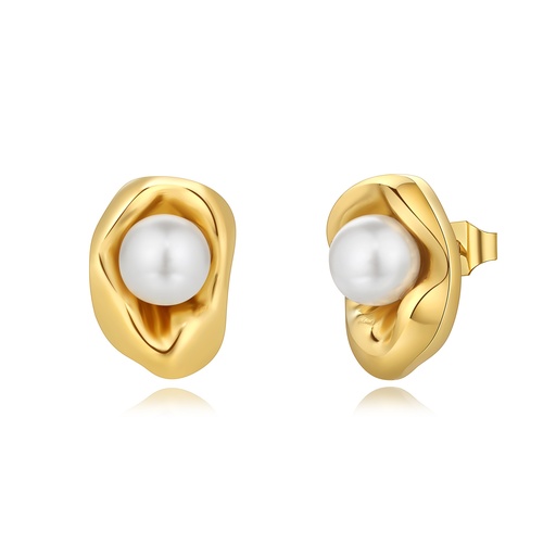 [DJ01E0014] Gold Stainless Steel Earrings with Imitation Pearl Modern Design