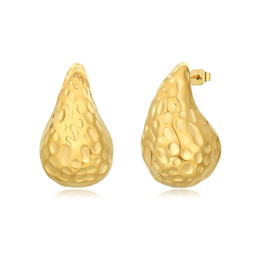 [DJ01E0019] Textured Teardrop Gold Earrings, Bold Stainless Steel Statement Jewelry