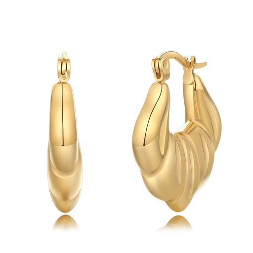 [DJ01E0021] Chunky Gold Hoop Earrings, Sculptural Stainless Steel Modern Design