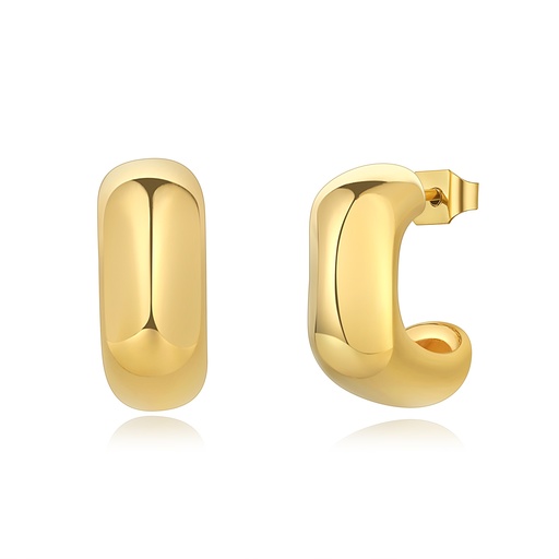 [DJ01E0024] Chunky Gold Huggie Earrings, Polished Stainless Steel, No Stones