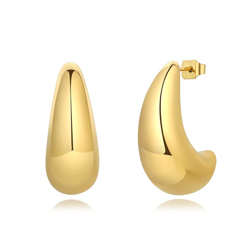 [DJ01E0028] Teardrop Hoop Earrings, Sleek Gold Stainless Steel, No Gemstones