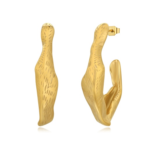 [DJ01E0029] Organic Textured Hoop Earrings, Abstract Gold Stainless Steel Design