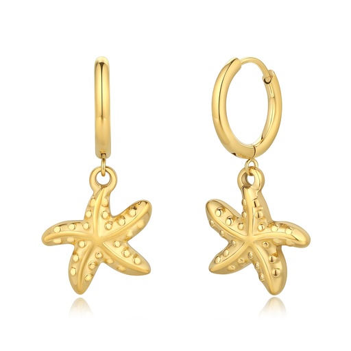 [DJ01E0034] Gold Stainless Steel Starfish Hoop Earrings Beach-Inspired No Stone