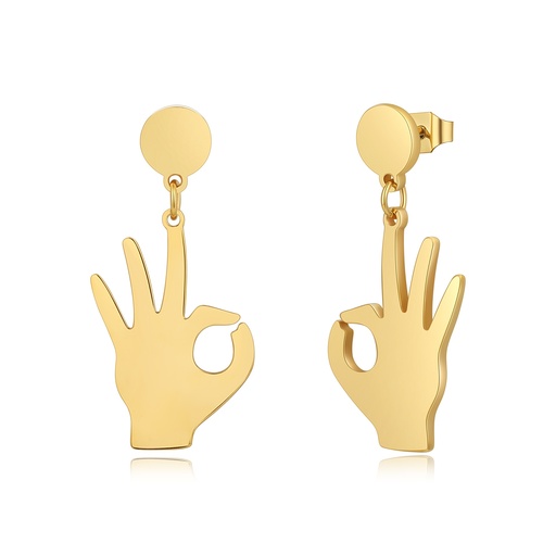 [DJ01E0040] Playful Hand Gesture Stainless Steel Stud Earrings in Gold Tone