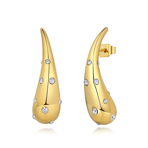 [DJ01E0042] Gold Stainless Steel Teardrop Earrings with Sparkling Crystal Accents