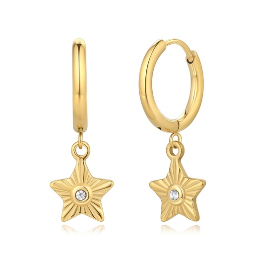 [DJ01E0047] Gold Stainless Steel Hoop Earrings with Star Dangle Charm