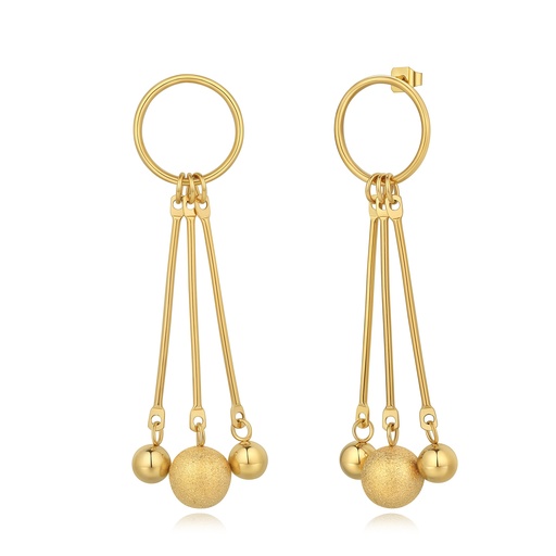 [DJ01E0048-1] Gold Stainless Steel Dangle Earrings with Polished and Matte Balls