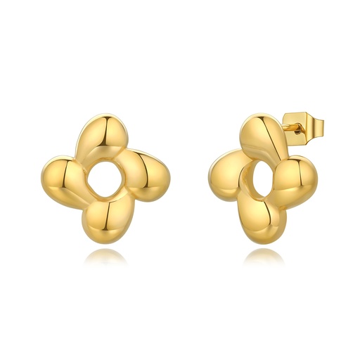 [DJ01E0050] Gold Stainless Steel Puffy Flower Stud Earrings Modern Minimalist Design