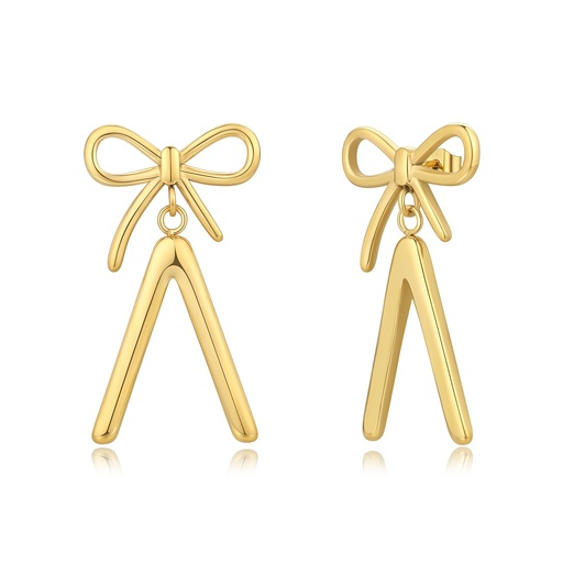 [DJ01E0055] Gold Stainless Steel Bow Drop Earrings with Geometric V Design