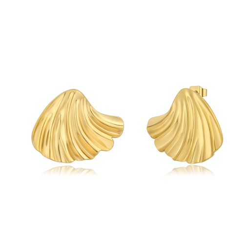 [DJ01E0060] Gold Stainless Steel Shell Stud Earrings Ocean-Inspired Textured Design