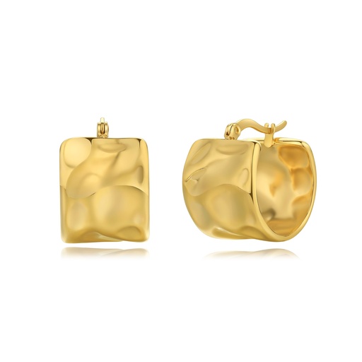 [DJ01E0064] Gold Plated Stainless Steel Chunky Textured Square Hoop Earrings