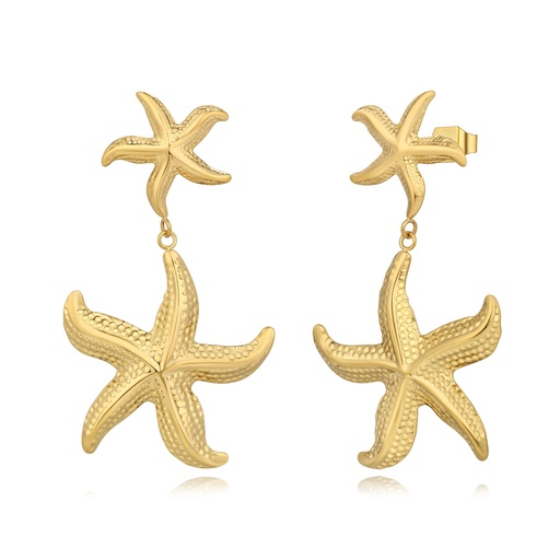 [DJ01E0069] Gold Starfish Drop Earrings Beach-Inspired Statement Jewelry for Summer