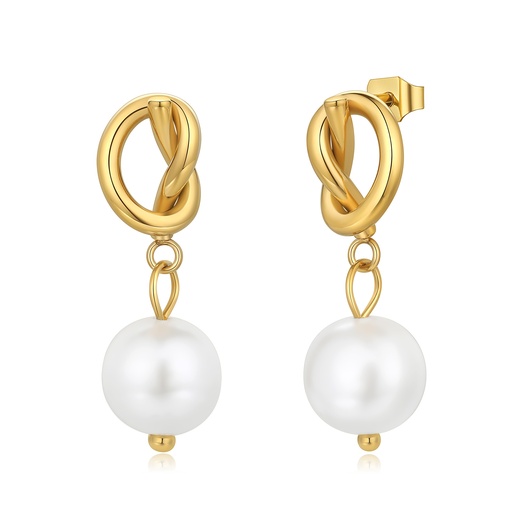 [DJ01E0077-1] Gold Knot Pearl Drop Earrings Elegant Statement Jewelry Design