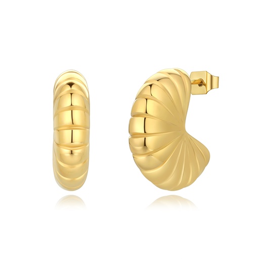 [DJ01E0084] Gold Dome Shell-Inspired Textured Chunky Hoop Earrings for Women