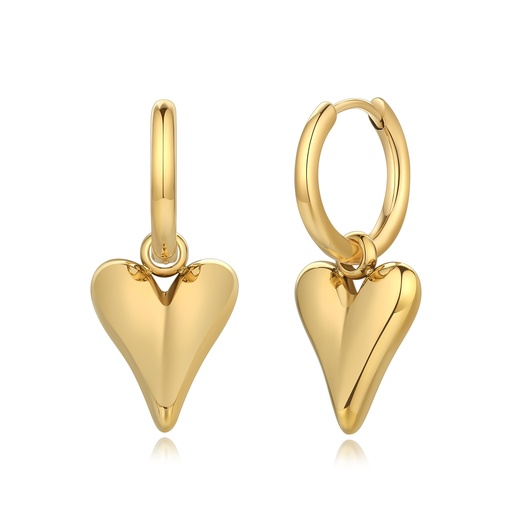 [DJ01E0087] Chic Gold Drop Earrings with Puffy Elongated Heart Charms