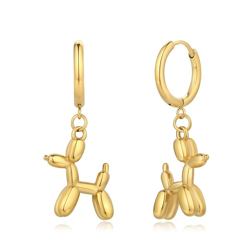 [DJ01E0088] Gold Hoop Earrings with Balloon Dog Dangling Charms