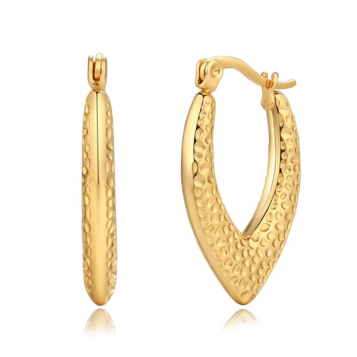 [DJ01E0092] Gold Textured Teardrop Hoop Earrings with Hammered Finish