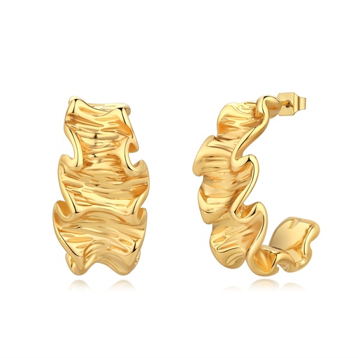 [DJ01E0094] Gold Wavy Hoop Earrings with Textured Irregular Design