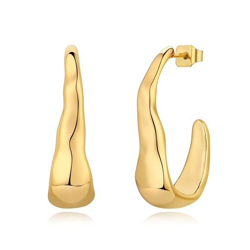 [DJ01E0097] Gold Fluid Form Hoop Earrings with Sleek Artistic Design